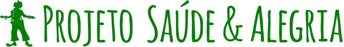 Logotipo do Projeto Saúde & Alegria, com um palhaço verde ilustrado e texto em verde.