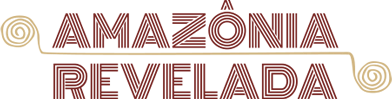 Logotipo do Projeto Amazônia Revelada em cores vermelha e dourada.