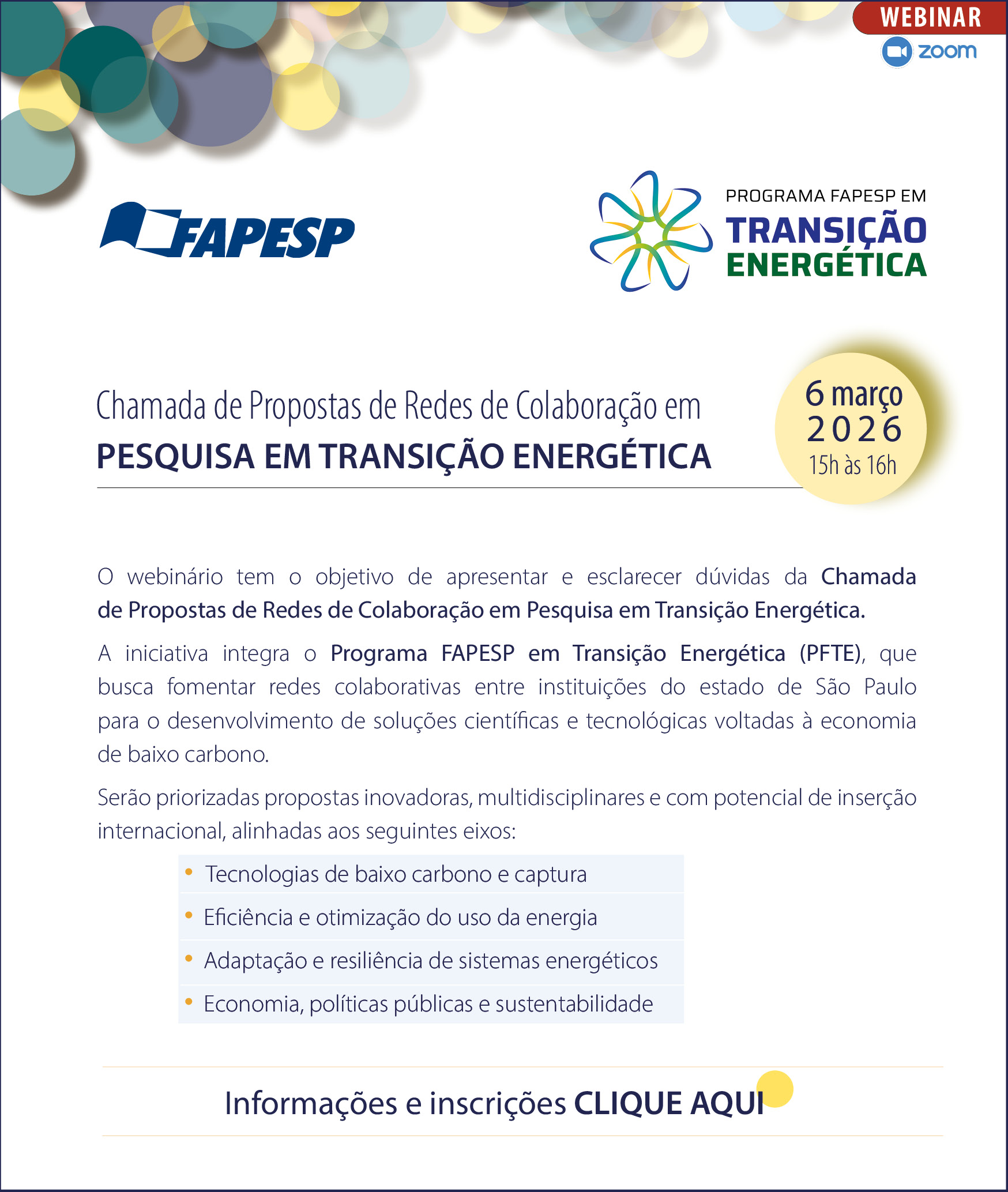 Chamada de Propostas de Redes de Colaboração em Pesquisa em Transição Energética